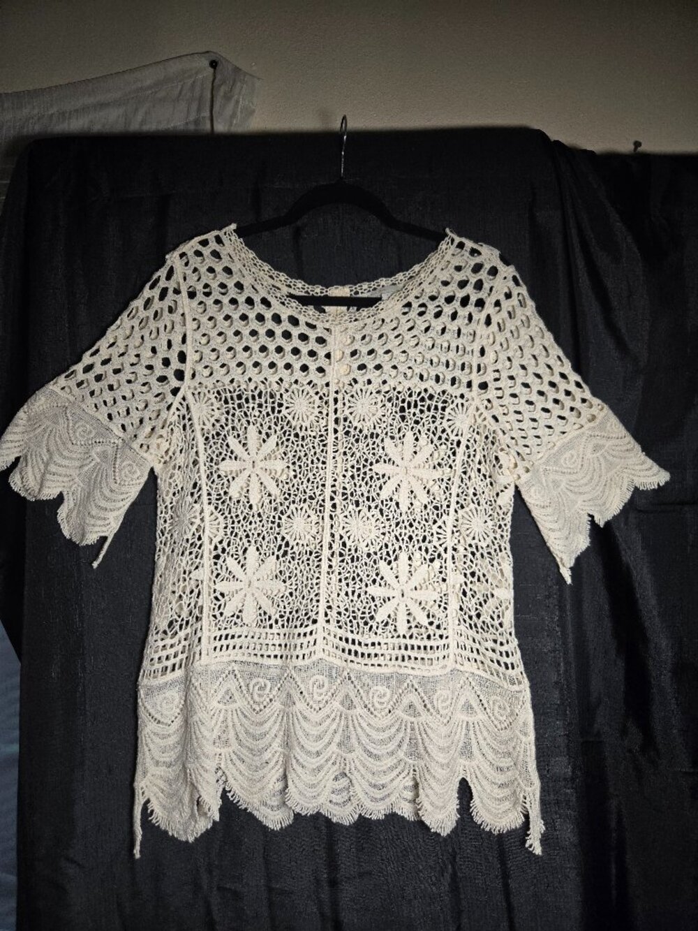 Cato Cream Crochet Lace Boho Top L Cottagecore